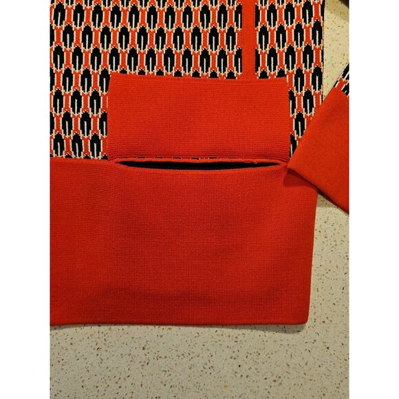 Ann Taylor Retro Geo Print Sweater Womens Small Coral 3/4 Sleeve Jacket Cardigan - Picture 7 of 11